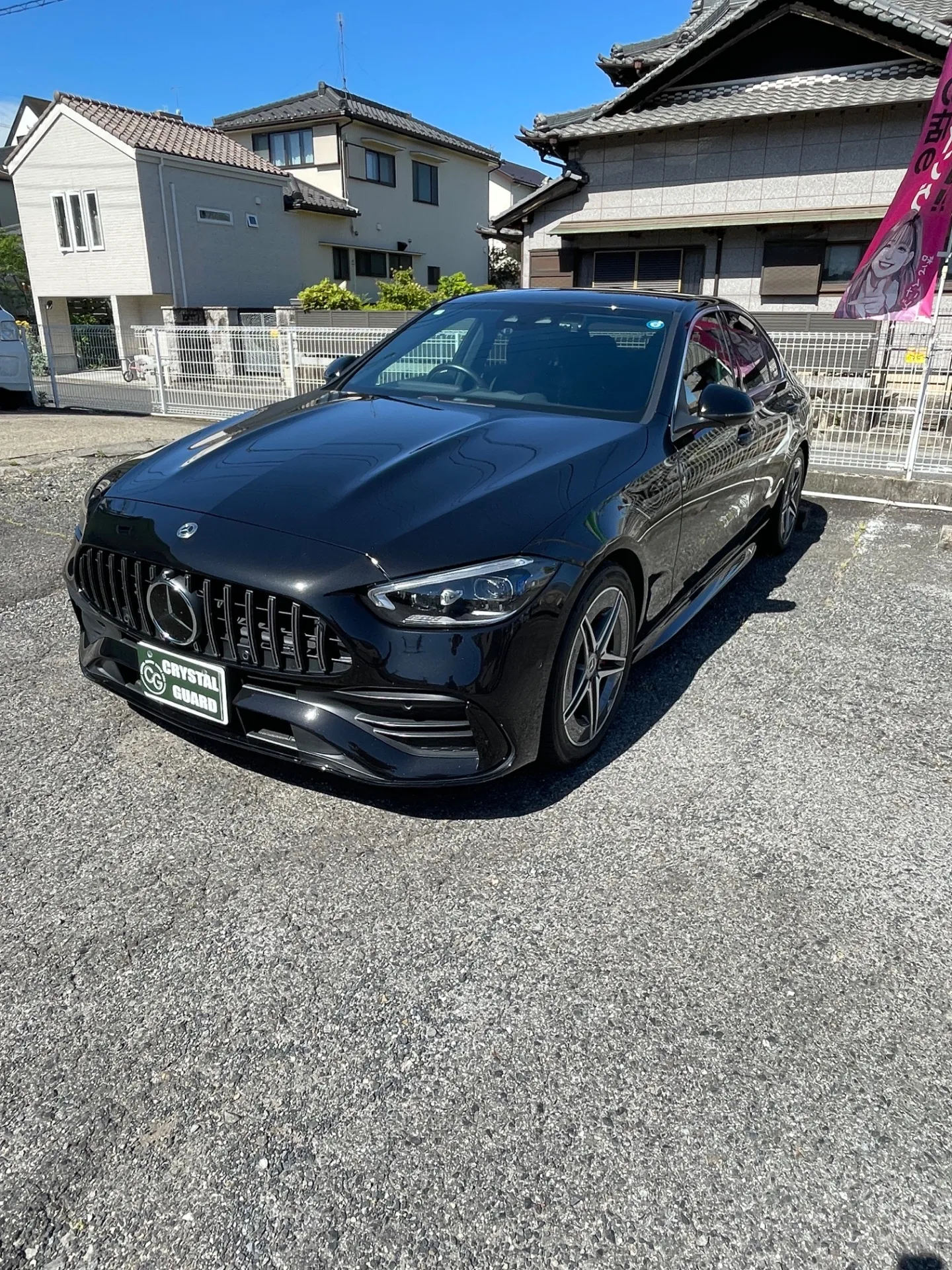 ベンツCグラス窓モールとセンターピラーラッピング
